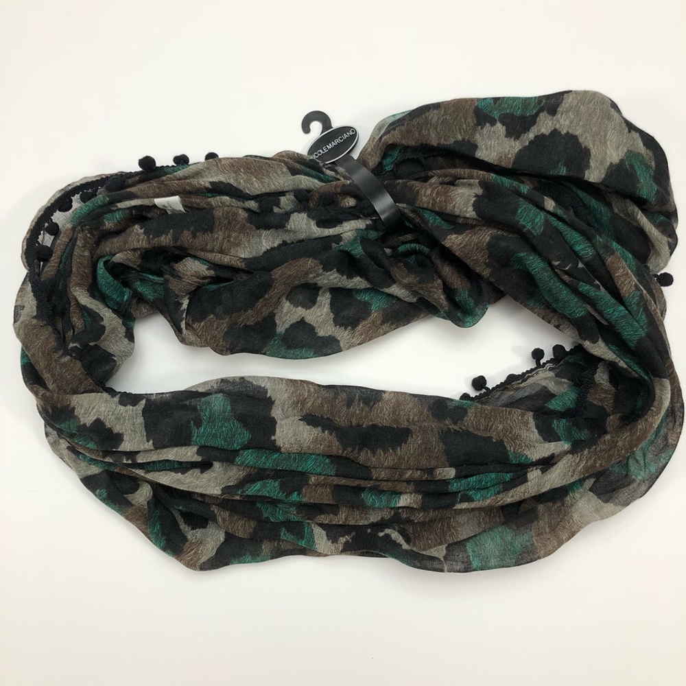 NWT Nicole Marciano Camouflage Pompom Scarf Wrap
